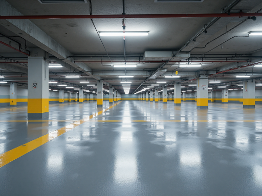 地下停车场防水施工现场,混凝土结构,专业施工人员